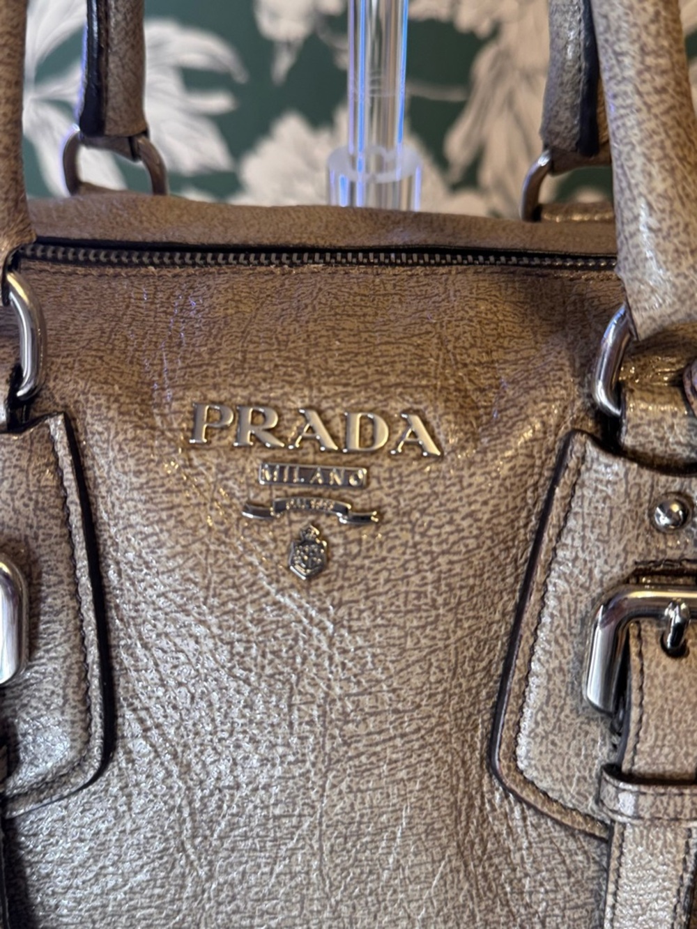 Prada Authentic Metallic Taupe Leather Satchel EUC with Auth Cards & COA - Picture 4 of 15
